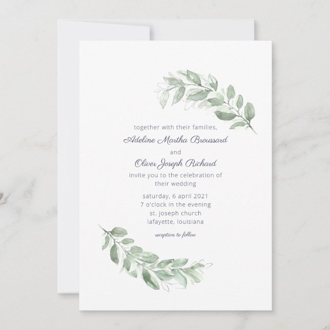 Aquarelle rustique Verdure Invitations de mariage (Devant)