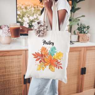 Aquarelle Sac fourre-tout d'automne, Sac de feuill