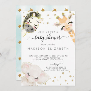 Aquarelle Safari Baby shower animal Invitation