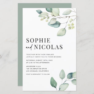 Aquarelle Sage Green Eucalyptus Mariage Invitation