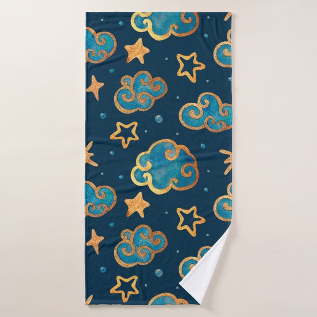 Aquarelle sans couture motif avec la lune, étoiles (Serviette de bain)