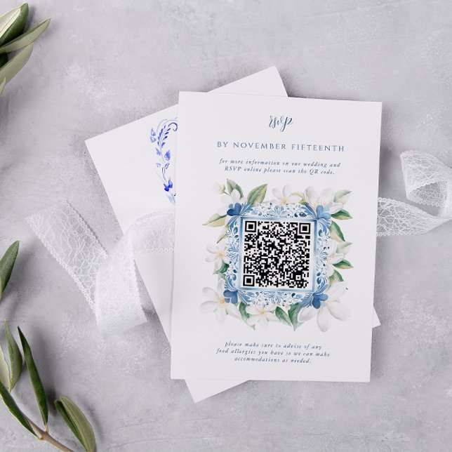 Aquarelle Santorin Grèce | Code QR RSVP Mariage (Créateur téléchargé)