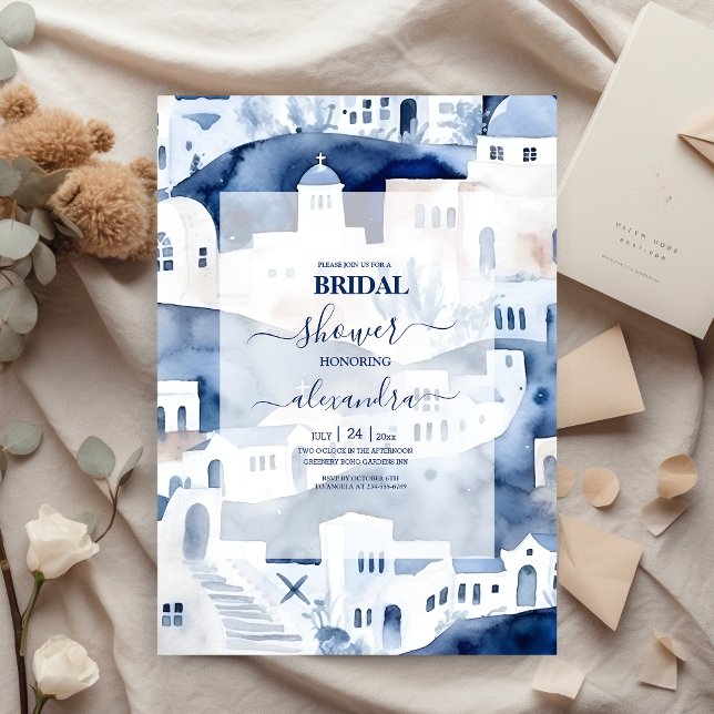 Aquarelle Santorini Destination Invitation nuptial (Créateur téléchargé)