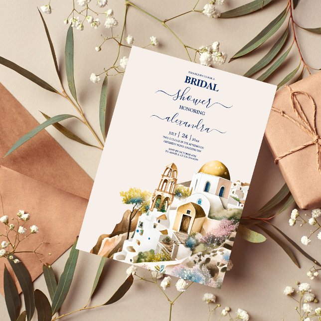 Aquarelle Santorini Destination Invitation nuptial (Créateur téléchargé)