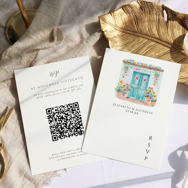 Aquarelle Sayulita Mexique | Code QR RSVP Mariage (Créateur téléchargé)