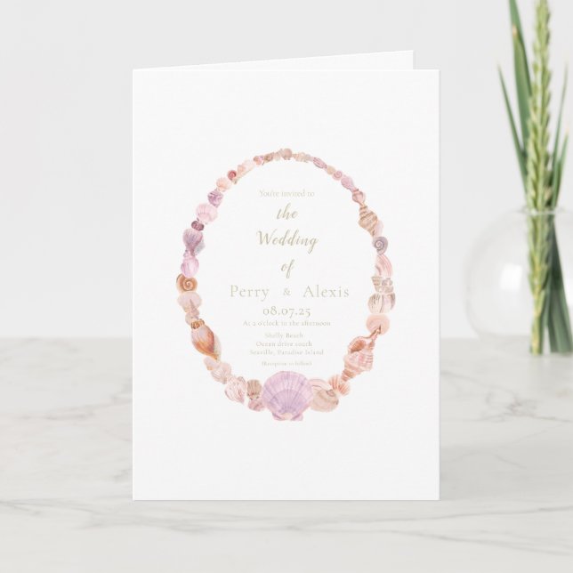 Aquarelle Sea Shell Invitation pliée (Devant)