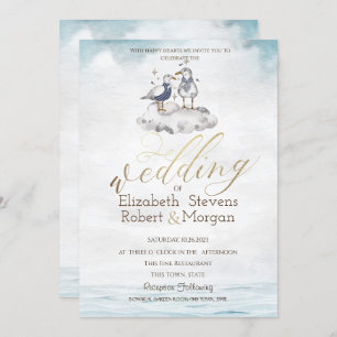 Aquarelle Seagulls Plage Mariage Invitation