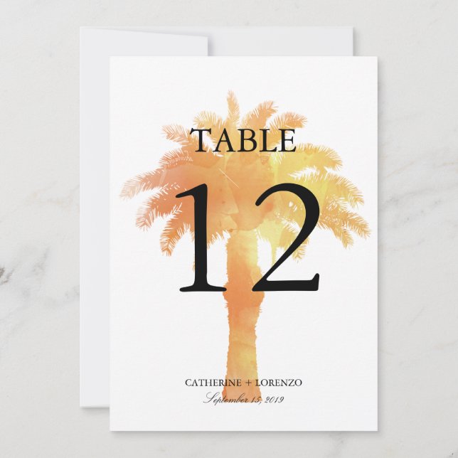 Aquarelle Serene Palm Tree | Numéro de table (Dos)