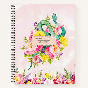 Aquarelle serpent et journal floral personnalisé