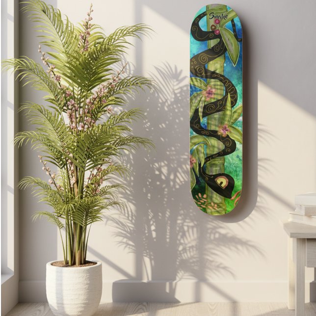 Aquarelle serpent sur Bamboo Skateboard Art (Watercolor Snake on Bamboo Skateboard Art- on the wall)