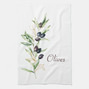 Aquarelle Serviette de thé de la Branche d'olive 