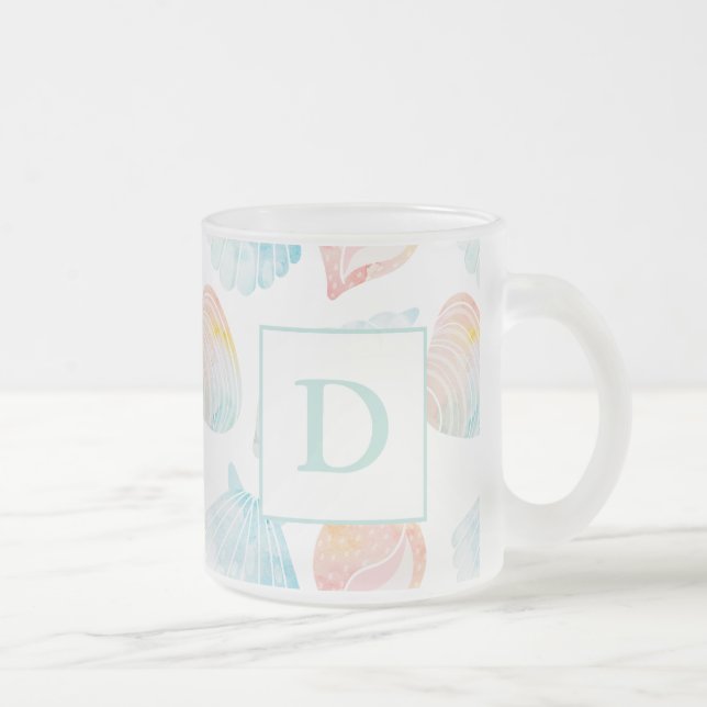 Aquarelle Shell Monogramme Verre givrée Café Mug (Droit)