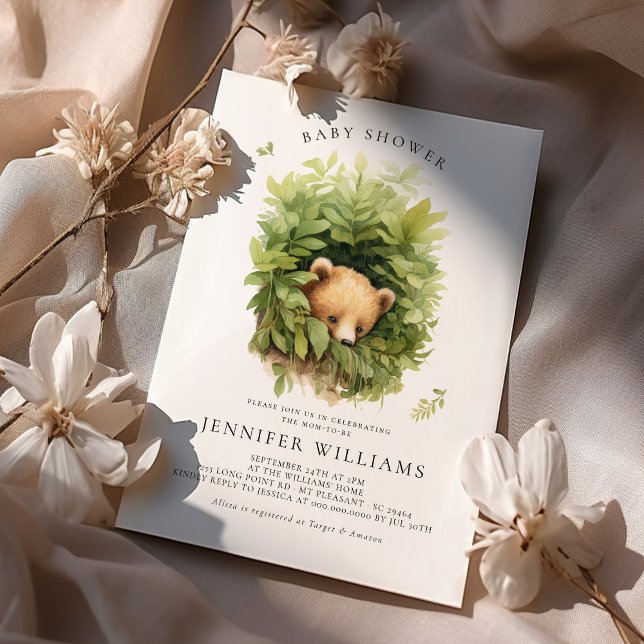 Aquarelle Shy Brown Bear Baby shower Invitation (Créateur téléchargé)