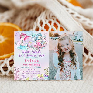 Aquarelle Sirène Anniversaire Photo Invitation