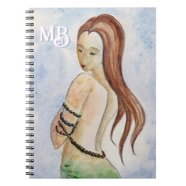 Aquarelle Sirène Monogramme Carnet spirale (Devant)