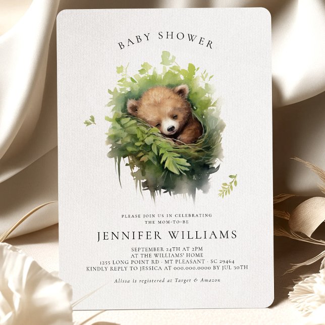 Aquarelle Sleeping Bear Baby shower Invitation (Créateur téléchargé)