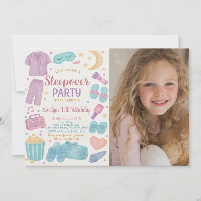 Aquarelle Sleepover Invitation d'anniversaire pour (Devant)