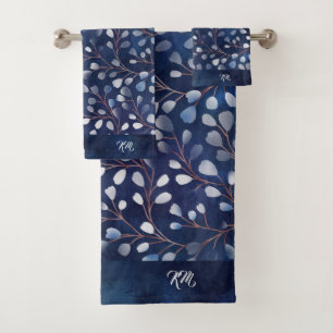 Aquarelle Snowdrops Motif Navy/Copper ID726