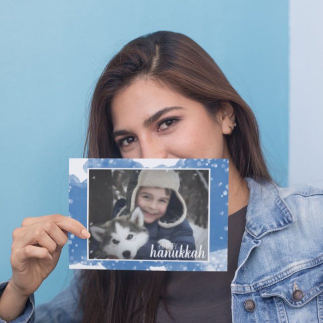 Aquarelle Snowflakes Hanoukka Carte photo de vacan (Créateur téléchargé)