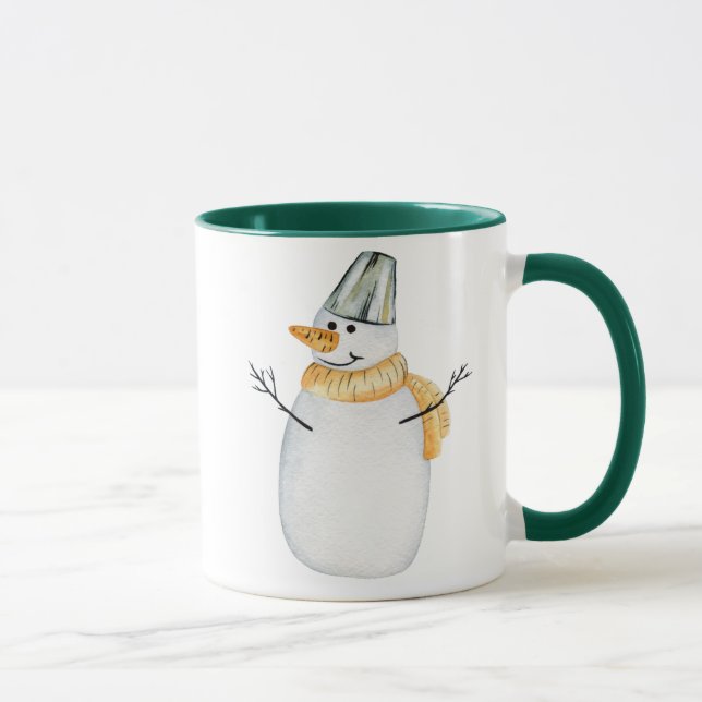 Aquarelle Snowman Green Christmas Coffee Mug (Droite)