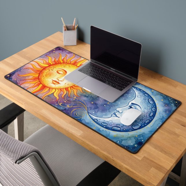 Aquarelle Soleil et Lune Céleste (Bureau 2)