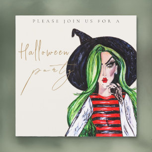 Aquarelle Sorcière Adulte Halloween Invitation
