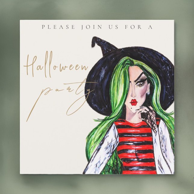 Aquarelle Sorcière Adulte Halloween Invitation (Créateur téléchargé)
