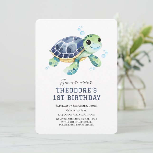 Aquarelle Sous la mer 1ère invitation anniversaire (Debout devant)