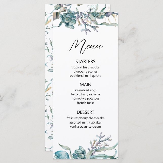 Aquarelle sous la mer Jellyfish Coral Reef Menu (Devant / Derrière)