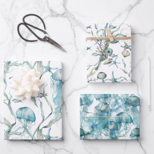 Aquarelle sous la mer Jellyfish Papier cadeau (Recto)