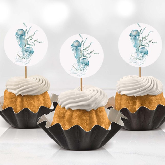 Aquarelle sous mer Stickers méduses (Stickers being used as cup cake toppers with toothpicks)
