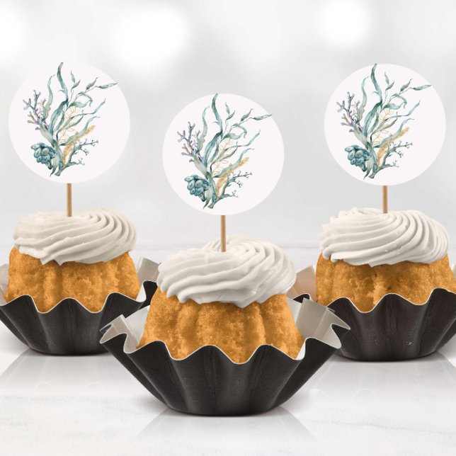 Aquarelle sous mer Stickers méduses (Stickers being used as cup cake toppers with toothpicks)