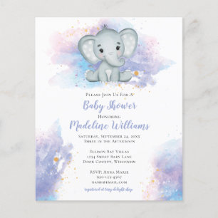 Aquarelle Splash Elephant Baby shower Invitation