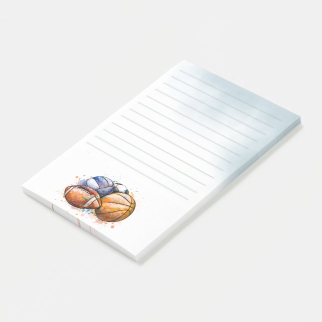 Aquarelle Sport Balls Lined Post-it Notes (Incliné)