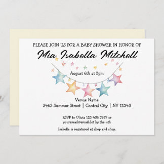 Aquarelle Star Baby shower Pennant Invitation