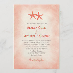 Aquarelle Starfish Plage Mariage Invitation Coral