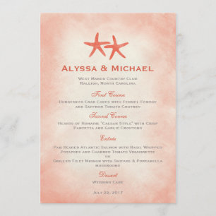 Aquarelle Starfish Plage Menu Mariage Carte Coral