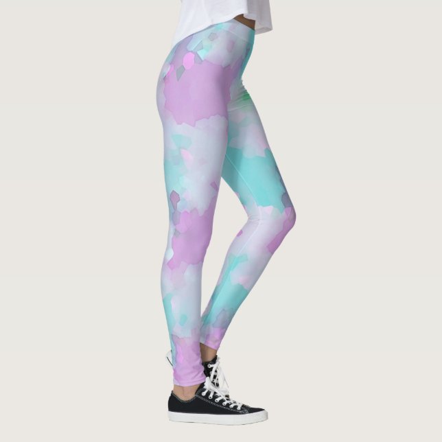 Aquarelle Style Abstrait rose Aqua Art Leggings (Droite)