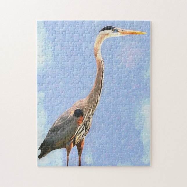 Aquarelle Style Great Heron Sea Bird Puzzle (Vertical)