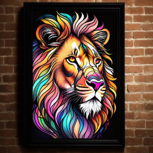 Aquarelle Style verre tendu Lion 2:3 Poster