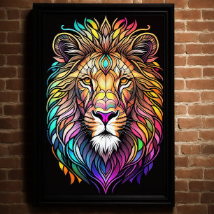 Aquarelle Style verre tendu Lion 2:3 Poster