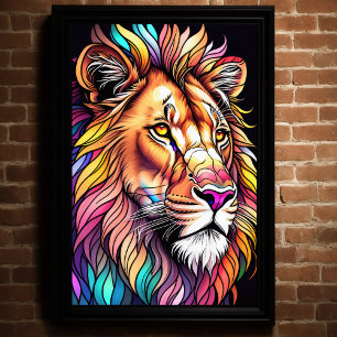 Aquarelle Style verre tendu Lion 2:3 Poster