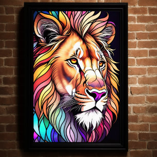 Aquarelle Style verre tendu Lion 2:3 Poster