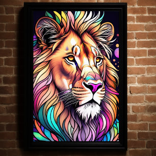 Aquarelle Style verre tendu Lion 2:3 Poster