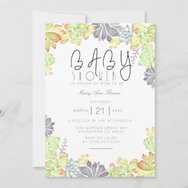 Aquarelle Succulente Bliss | INVITATION BABY SHOWE (Devant)