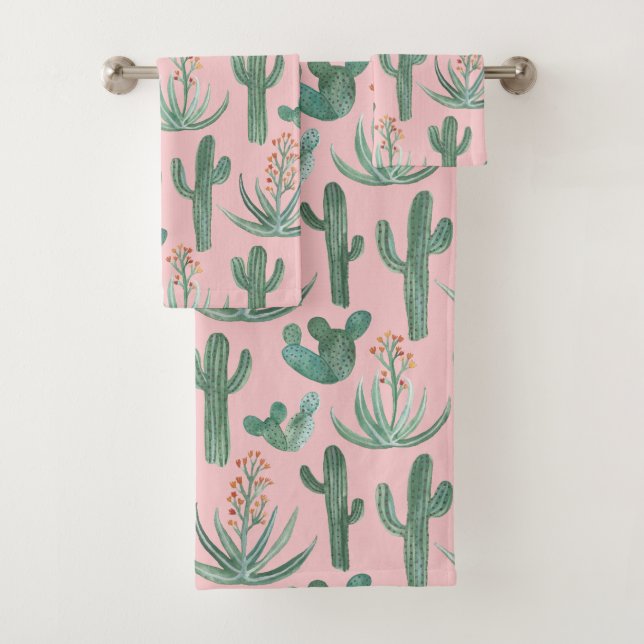 Aquarelle Succulente Cactus du désert Motif rose (En situation)