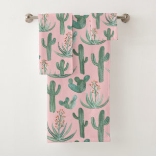 Aquarelle Succulente de Cactus du désert rose Mot
