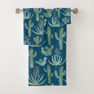 Aquarelle Succulente de Cactus Motif bleu