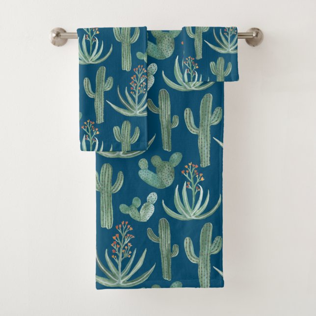 Aquarelle Succulente de Cactus Motif bleu (En situation)