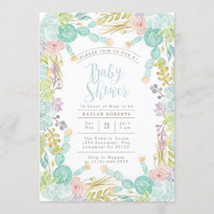 Aquarelle Succulente du jardin   INVITATION BABY S
